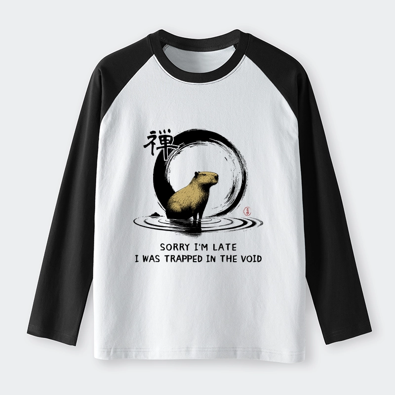 Tokyo-Lion Zen Capybara Was Trapped In The Void Raglan Long Sleeve T-shirt