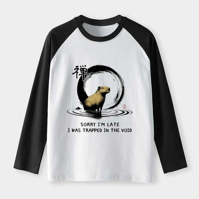 Tokyo-Lion Zen Capybara Was Trapped In The Void Raglan Long Sleeve T-shirt