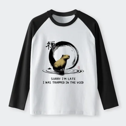 Tokyo-Lion Zen Capybara Was Trapped In The Void Raglan Long Sleeve T-shirt
