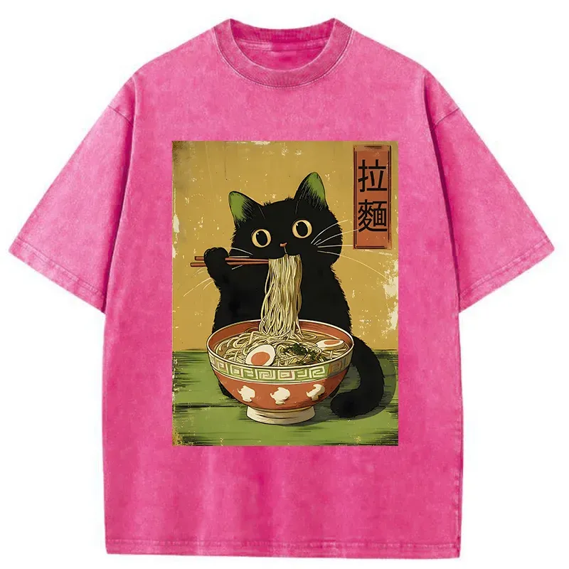 Tokyo-Lion Vintage Japanese Cat Eating Ramen Washed T-Shirt
