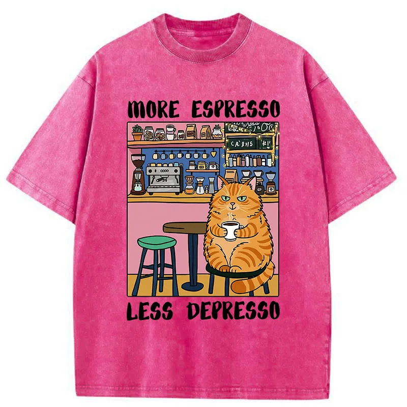 Tokyo-Lion Orange Cat Drinking Espresso Washed T-Shirt