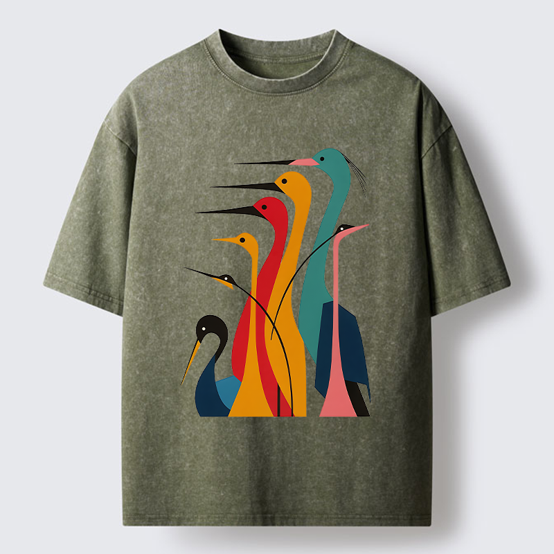 Tokyo-Lion Various Types Of Cranes Washed T-Shirt