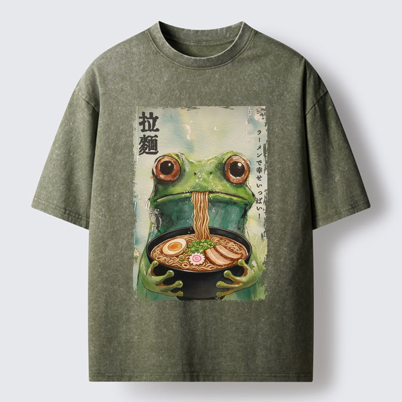 Tokyo-Lion Spacey Frog Eating Ramen Washed T-Shirt