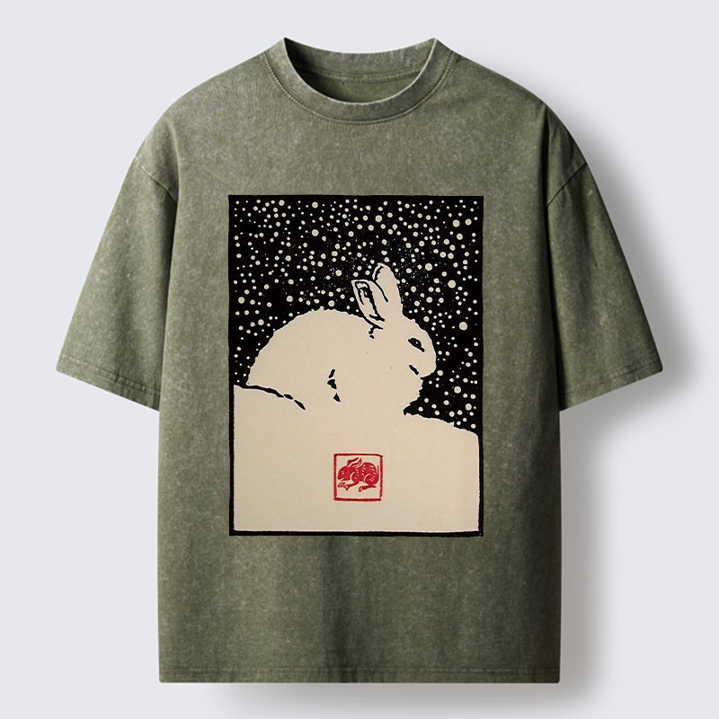 Tokyo-Lion Rabbit In The Snow Washed T-Shirt