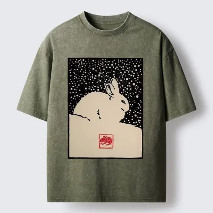 Tokyo-Lion Rabbit In The Snow Washed T-Shirt