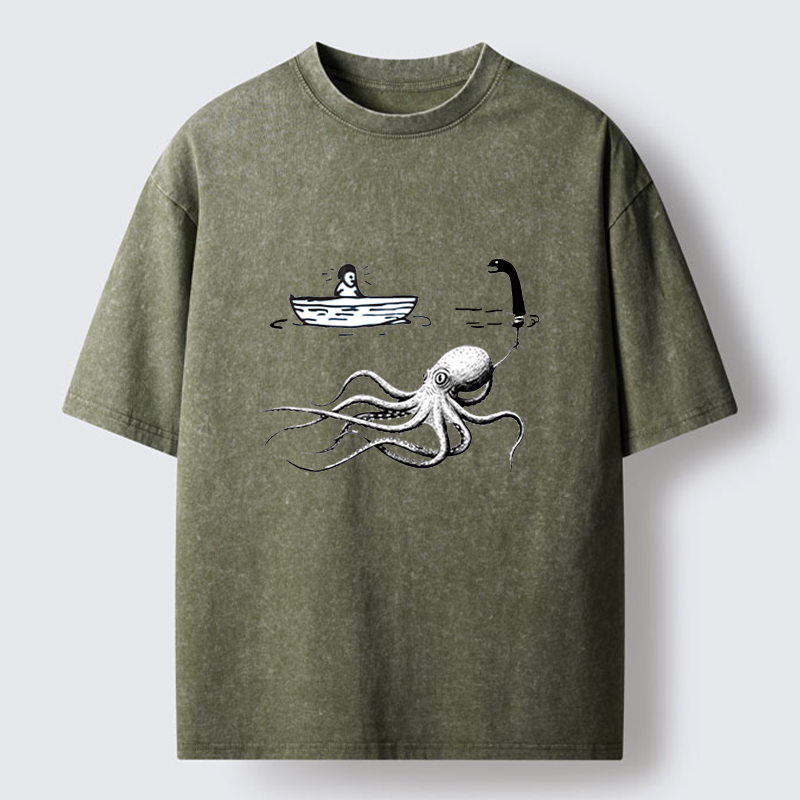 Tokyo-Lion Octopus Camouflage Washed T-Shirt