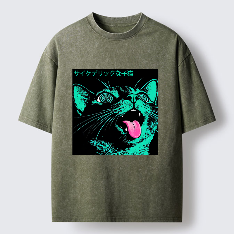 Tokyo-Lion Psychedelic Kitten Washed T-Shirt