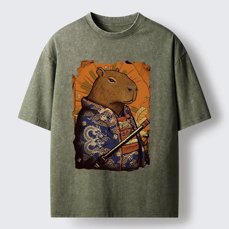 Tokyo-Lion Elegant Capybara Japan Washed T-Shirt