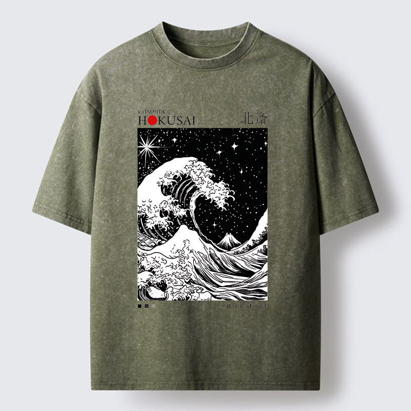 Tokyo-Lion Retro Wave Japan Washed T-Shirtt-Tokyo-Lion