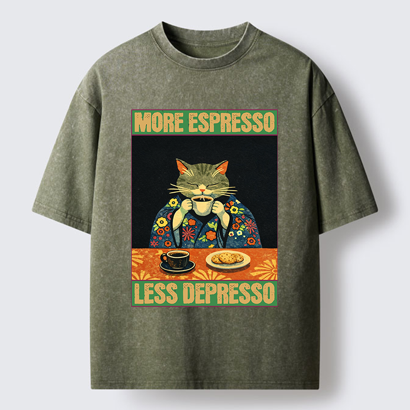 Tokyo-Lion Cat Tasting Coffee Japan Washed T-Shirt