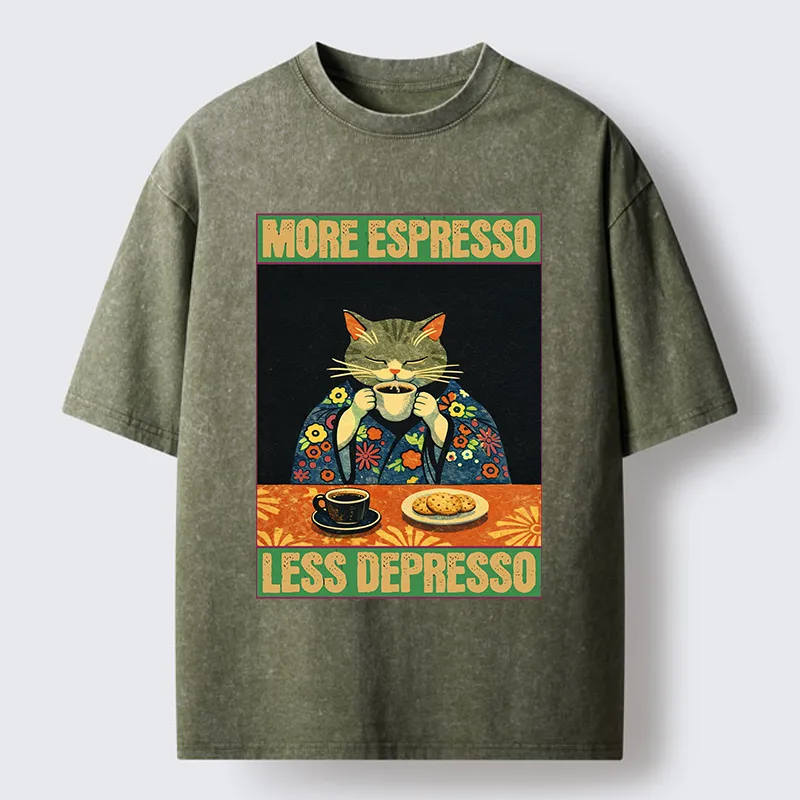 Tokyo-Lion Cat Tasting Coffee Japan Washed T-Shirt