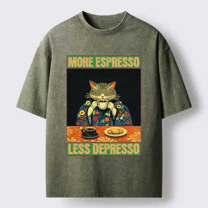 Tokyo-Lion Cat Tasting Coffee Japan Washed T-Shirt