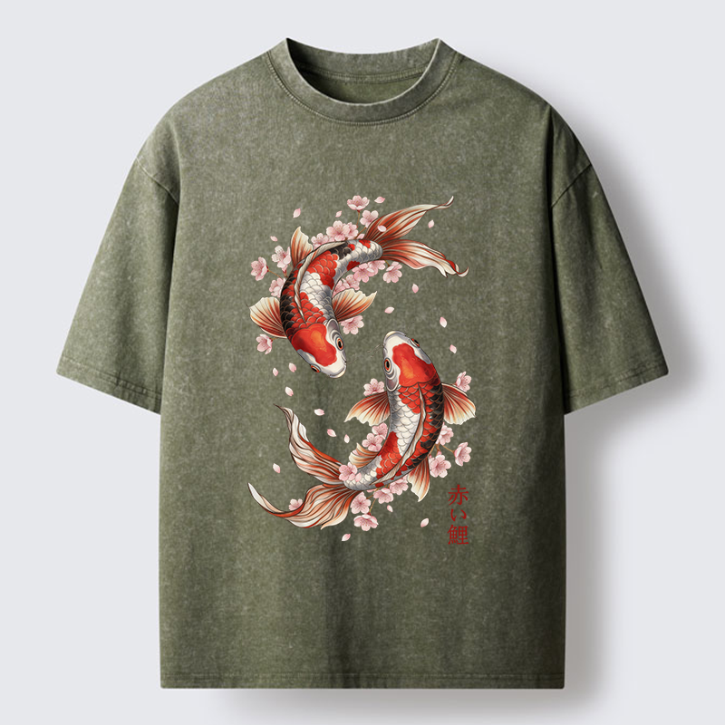 Tokyo-Lion Twin Koi Washed T-Shirt