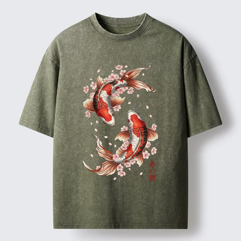 Tokyo-Lion Twin Koi Washed T-Shirt