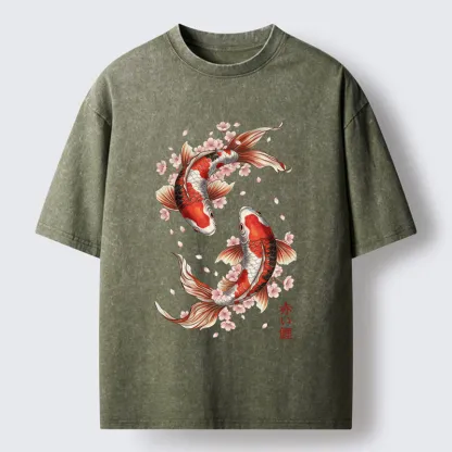 Tokyo-Lion Twin Koi Washed T-Shirt