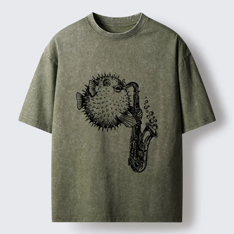 Tokyo-Lion Pufferfish Performance Washed T-Shirt
