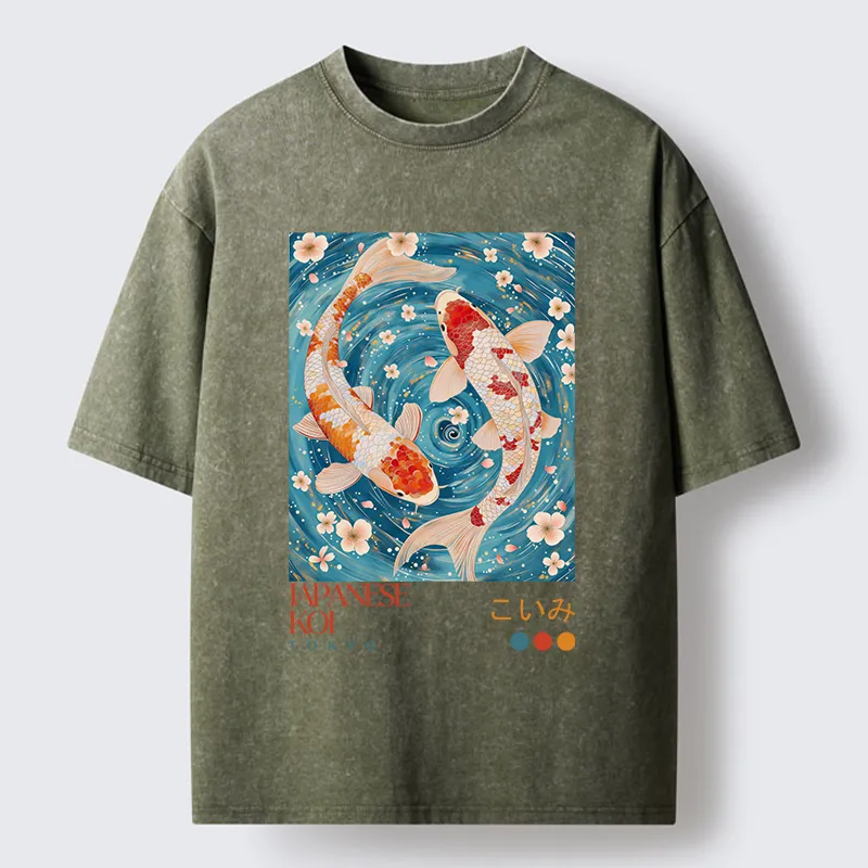 Tokyo-Lion Koi In The Water Washed T-Shirt