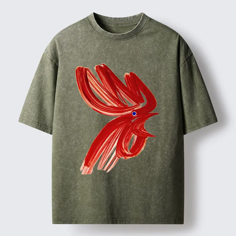 Tokyo-Lion Calligraphy Art Chicken Washed T-Shirt