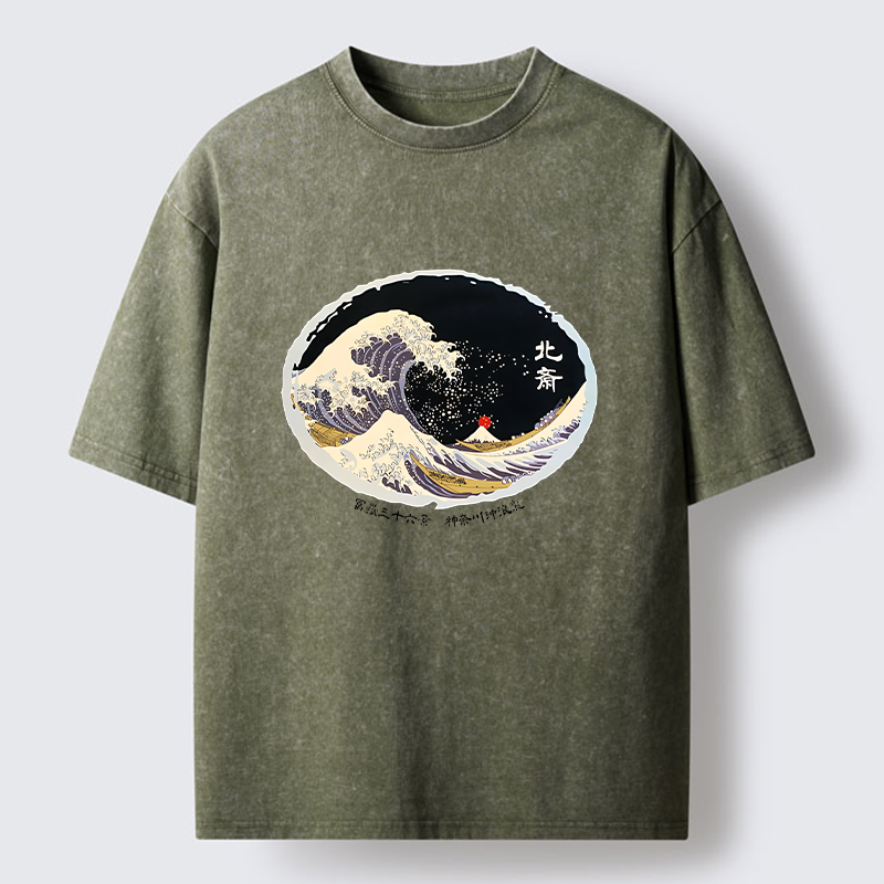 Tokyo-Lion Katsushika Hokusai Waves Washed T-Shirt