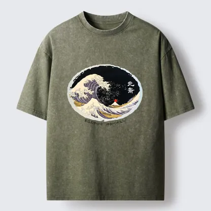 Tokyo-Lion Katsushika Hokusai Waves Washed T-Shirt