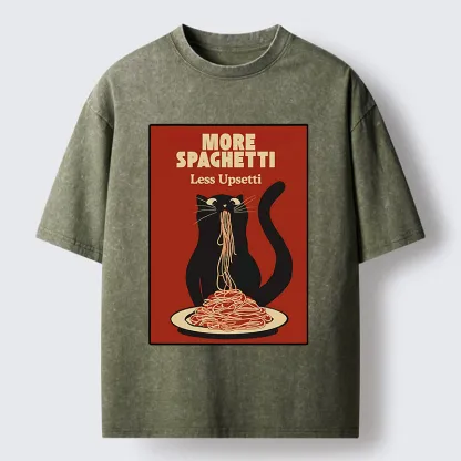 Tokyo-Lion Black Cat Eating Spaghetti Poster Washed T-Shirt