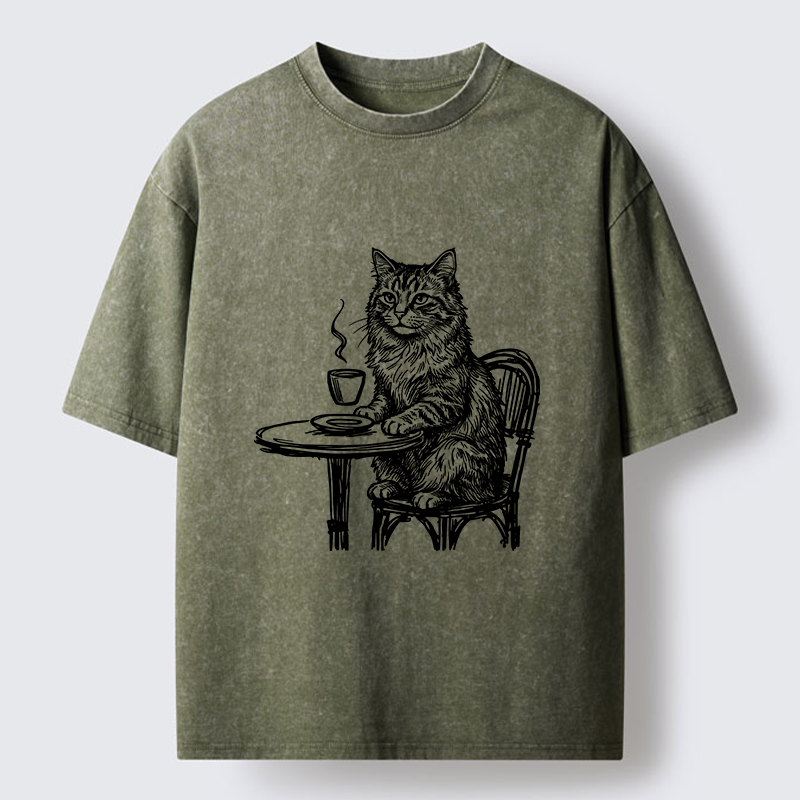 Tokyo-Lion Elegant Long-haired Cat Washed T-Shirt