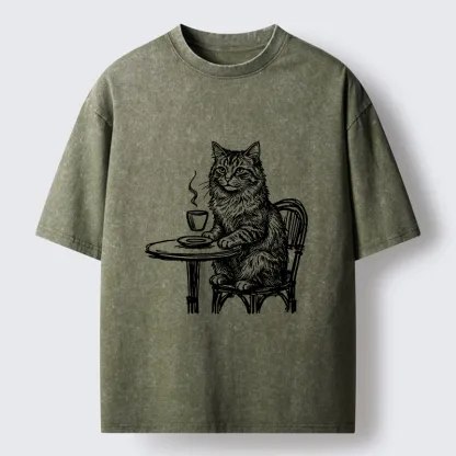 Tokyo-Lion Elegant Long-haired Cat Washed T-Shirt