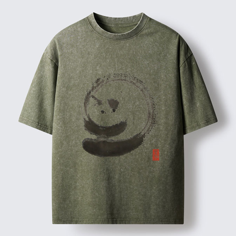 Tokyo-Lion Ink Painting Of A Fat Cat Washed T-Shirt