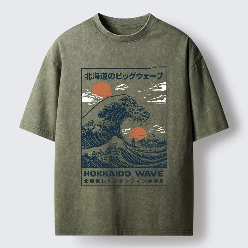 Tokyo-Lion Surfing In Hokkaido Washed T-Shirt