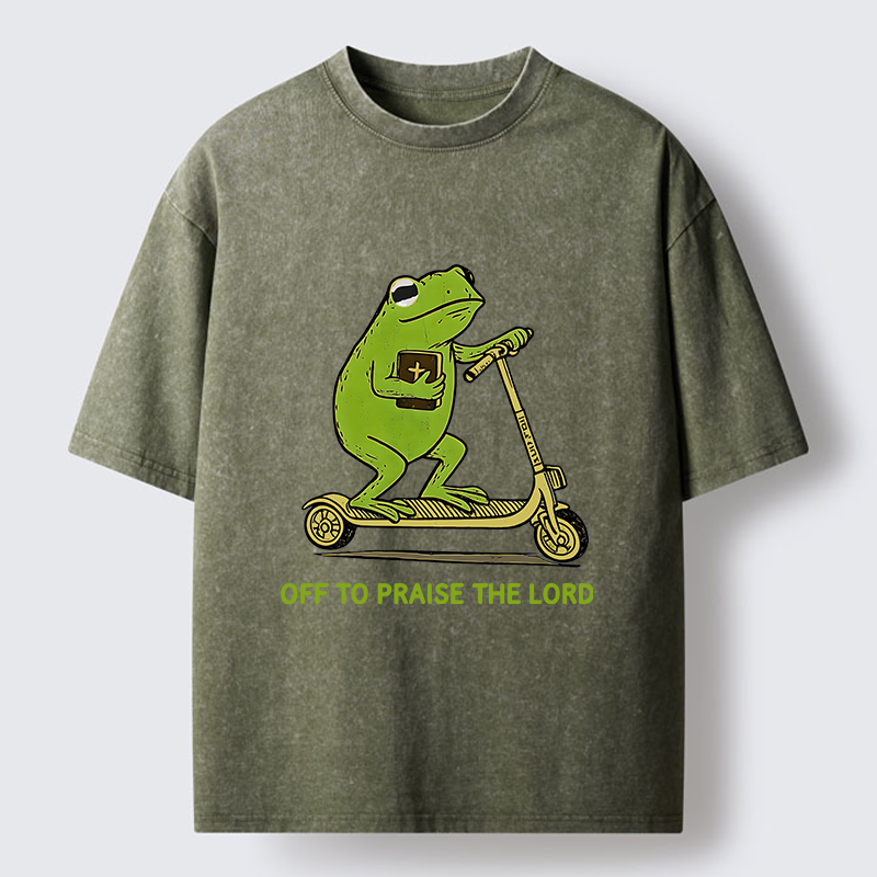 Tokyo-Lion Frog Went To Praise God Washed T-Shirt