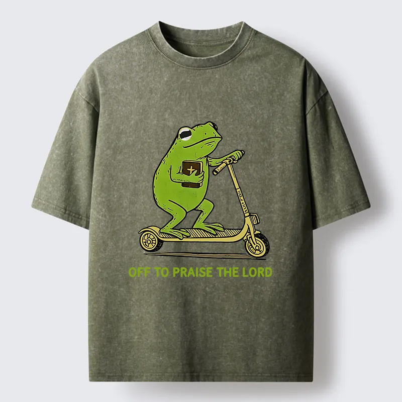 Tokyo-Lion Frog Went To Praise God Washed T-Shirt