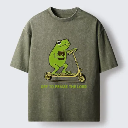 Tokyo-Lion Frog Went To Praise God Washed T-Shirt