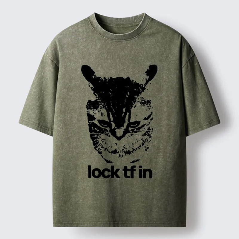 Tokyo-Lion Serious Cat Meme Washed T-Shirt