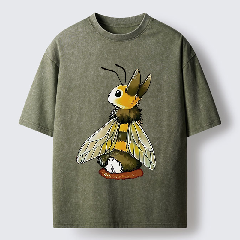 Tokyo-Lion Bee Rabbit Funny Washed T-Shirt
