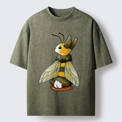 Tokyo-Lion Bee Rabbit Funny Washed T-Shirt