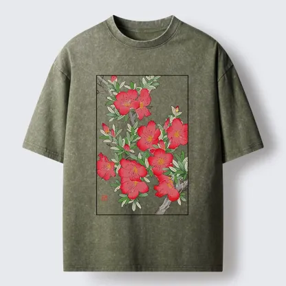 Tokyo-Lion Flower Blooms in Ukiyo-e Style Washed T-Shirt