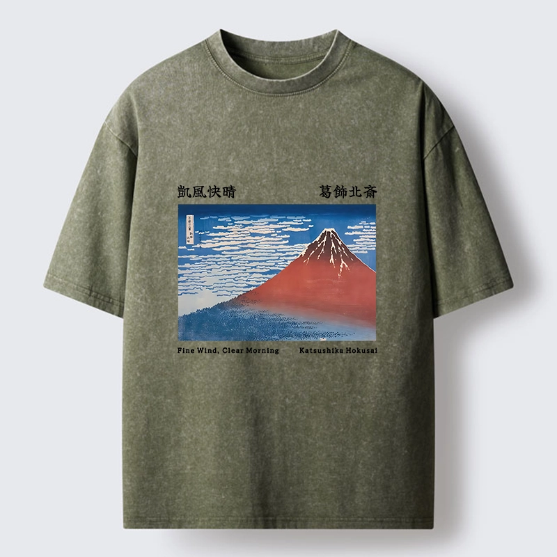 Tokyo-Lion Mount Fuji in Clear Sky Washed T-Shirt
