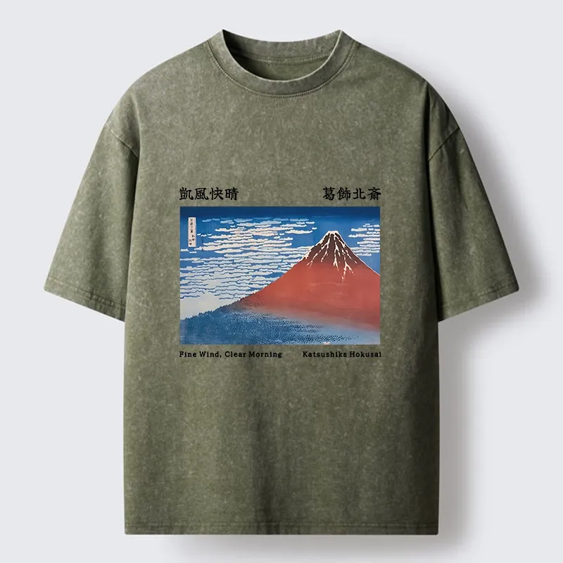 Tokyo-Lion Mount Fuji in Clear Sky Washed T-Shirt