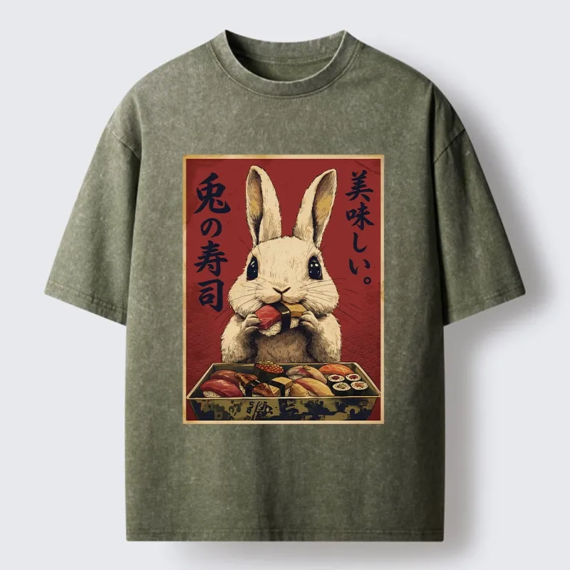 Tokyo-Lion Rabbit’s Sushi Feast Washed T-Shirt