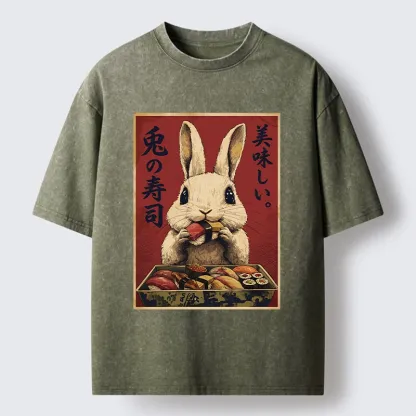 Tokyo-Lion Rabbit’s Sushi Feast Washed T-Shirt