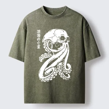 Tokyo-Lion Octopus Of The Deep Ghost Washed T-Shirt