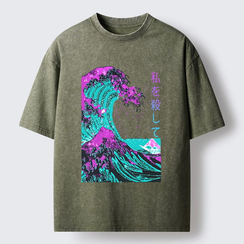 Tokyo-Lion Neon Great Wave Off Kanagawa Washed T-Shirt-Tokyo-Lion