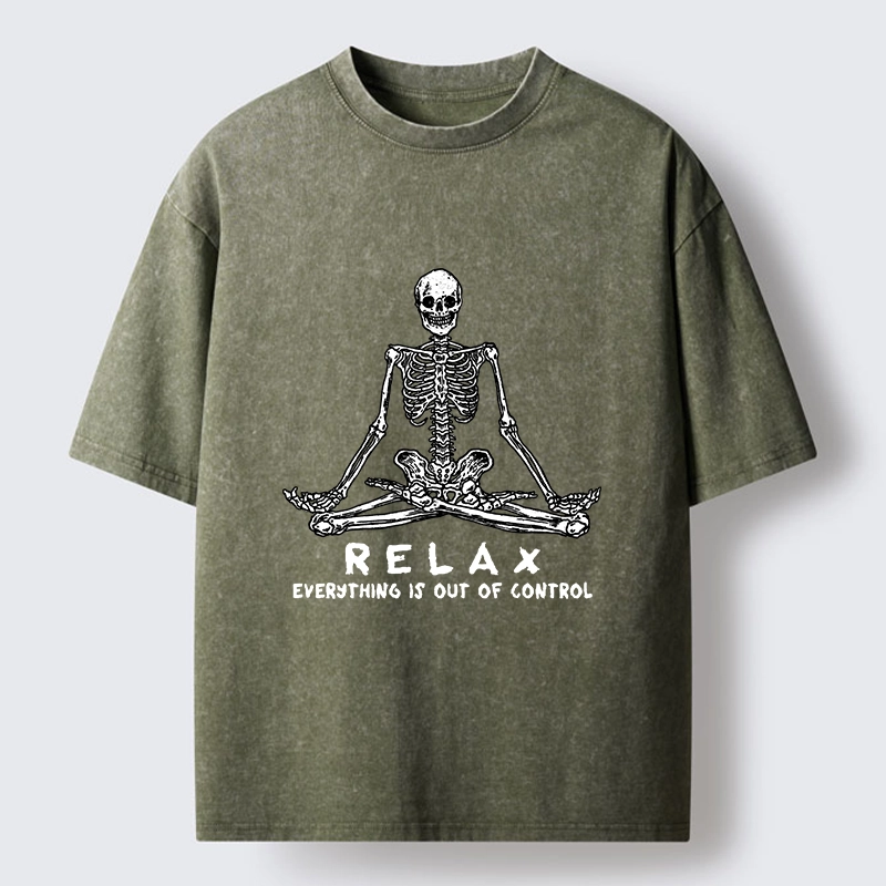 Tokyo-Lion Skeleton Meditates Calmly Washed T-Shirt