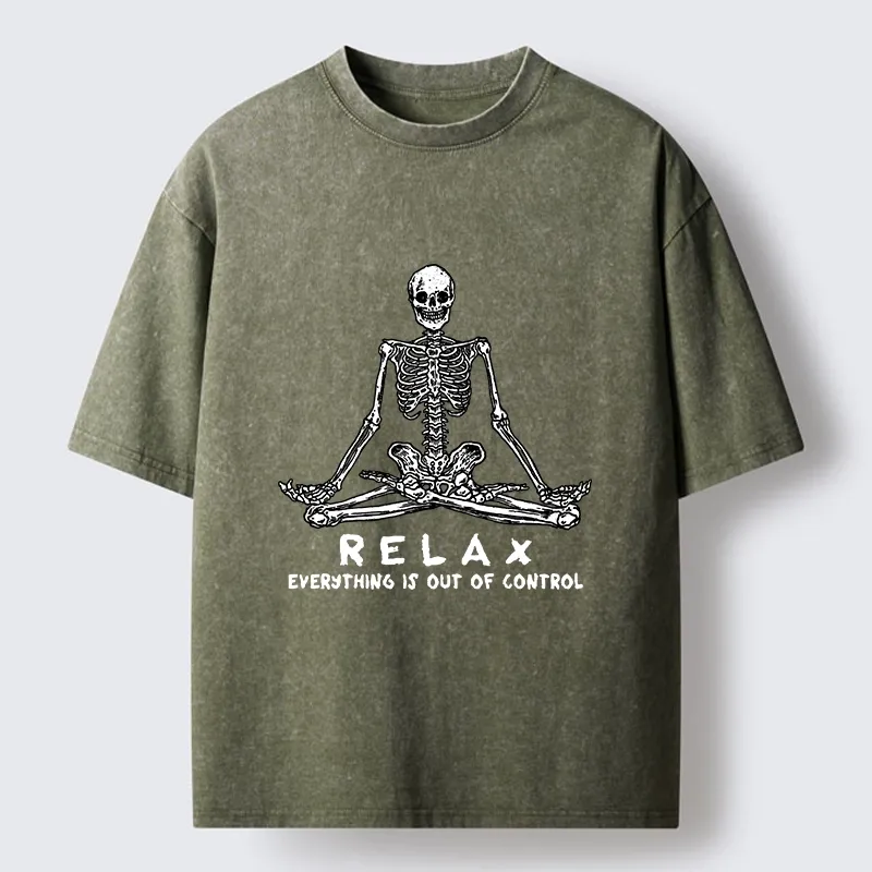 Tokyo-Lion Skeleton Meditates Calmly Washed T-Shirt