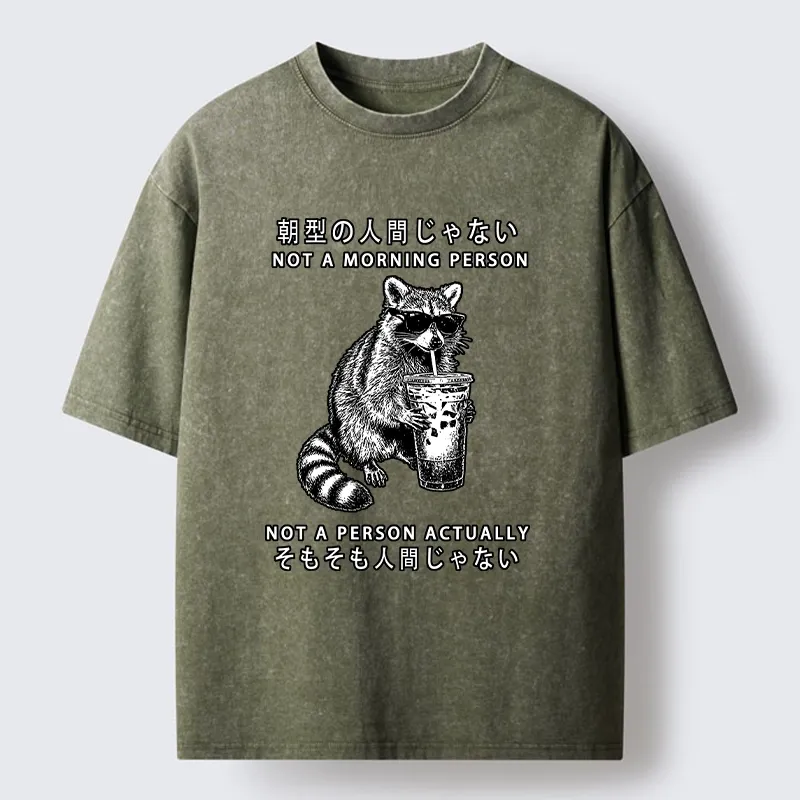 Tokyo-Lion Raccoon Rejecting Early Mornings Washed T-Shirt-Tokyo-Lion
