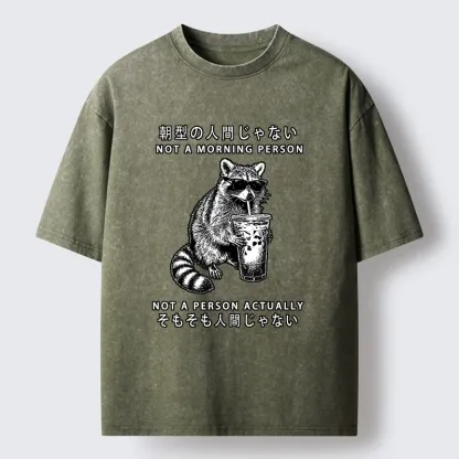 Tokyo-Lion Raccoon Rejecting Early Mornings Washed T-Shirt-Tokyo-Lion