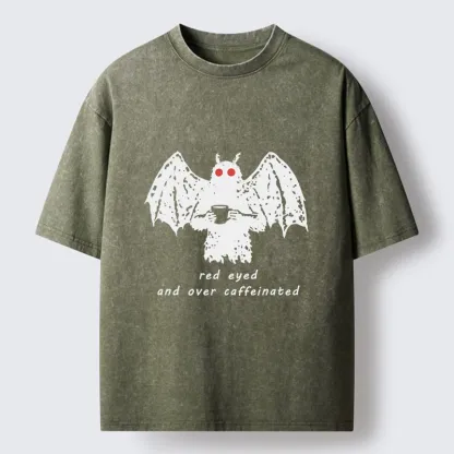 Tokyo-Lion Mothman Needs Coffee Energy Washed T-Shirt-Tokyo-Lion