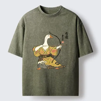 Tokyo-Lion Goose In Kimono With Bow Washed T-Shirt-Tokyo-Lion