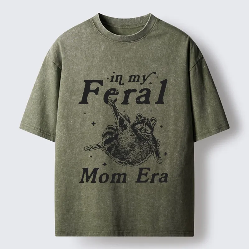 Tokyo-Lion Feral Mom Raccoon Meme Art Washed T-Shirt-Tokyo-Lion