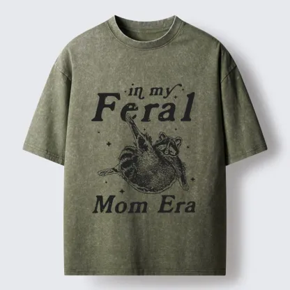 Tokyo-Lion Feral Mom Raccoon Meme Art Washed T-Shirt-Tokyo-Lion